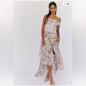 Free People For Love & Lemons Constance Rose Floral Corset Maxi Dress